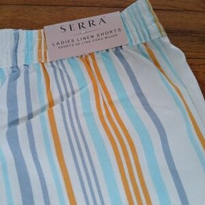 Serra Women's Striped Linen Shorts in Blue, Orange, and Gray